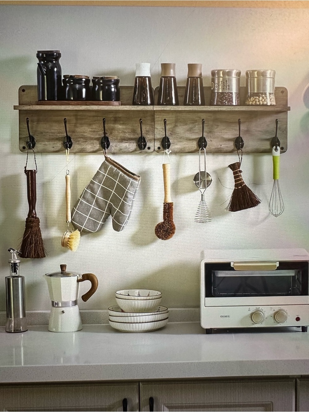 Coat Rack Shelf with 8 Hooks - Floating Shelves